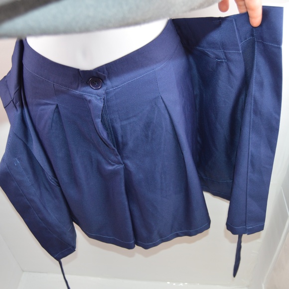 Navy Tie Waist Wrap Front Shorts - Picture 5 of 7